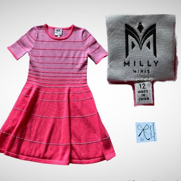 Milly Minis Striped Knit A-Line Sweater Dress Kids Sz 12 - Picture 1 of 10